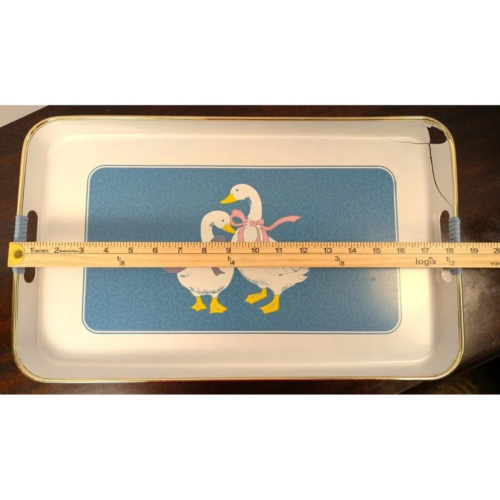 Vintage Made in Japan Serving Trays Ducks Geese Blue Gold Trim Set of 3